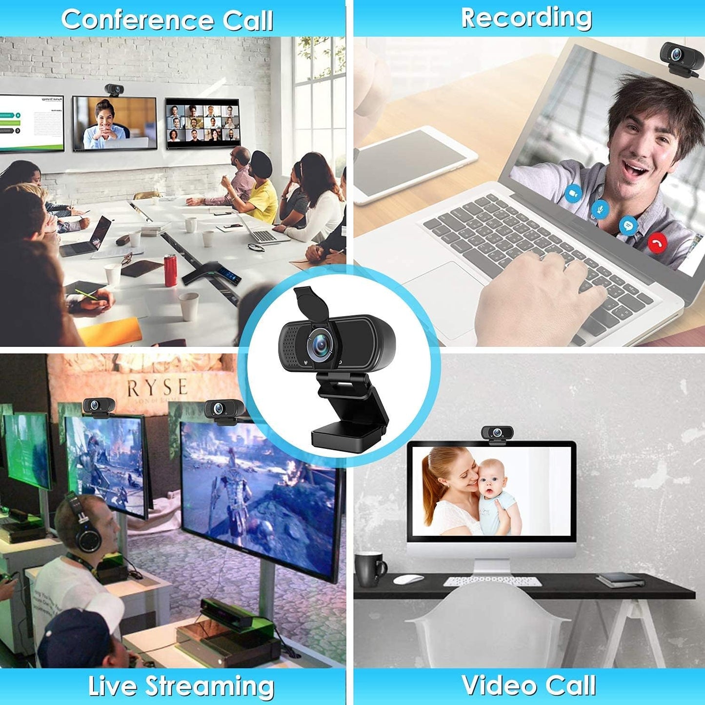 XPCAM 1080P Full HD Webcam with Microphone and Tripod, Pro Streaming Computer Camera with Privacy Cover, Widescreen USB