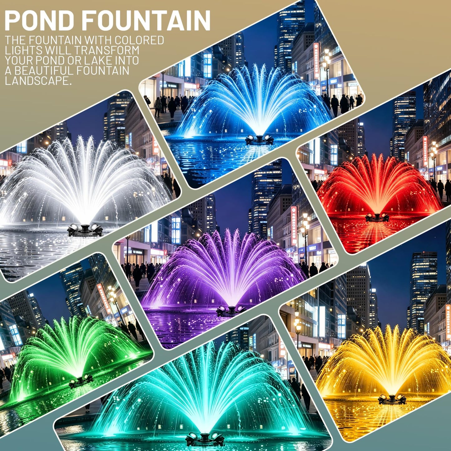 Pond Fountain Aerator with Lights,with 4 RGB Lights,1HP 750W 110V,Stainless Steel Floating Pond Fountain with 100FT Power Cord,Timer,Fixed Nails and Ropes,Pond Fountains for Small Large Ponds,Lakes