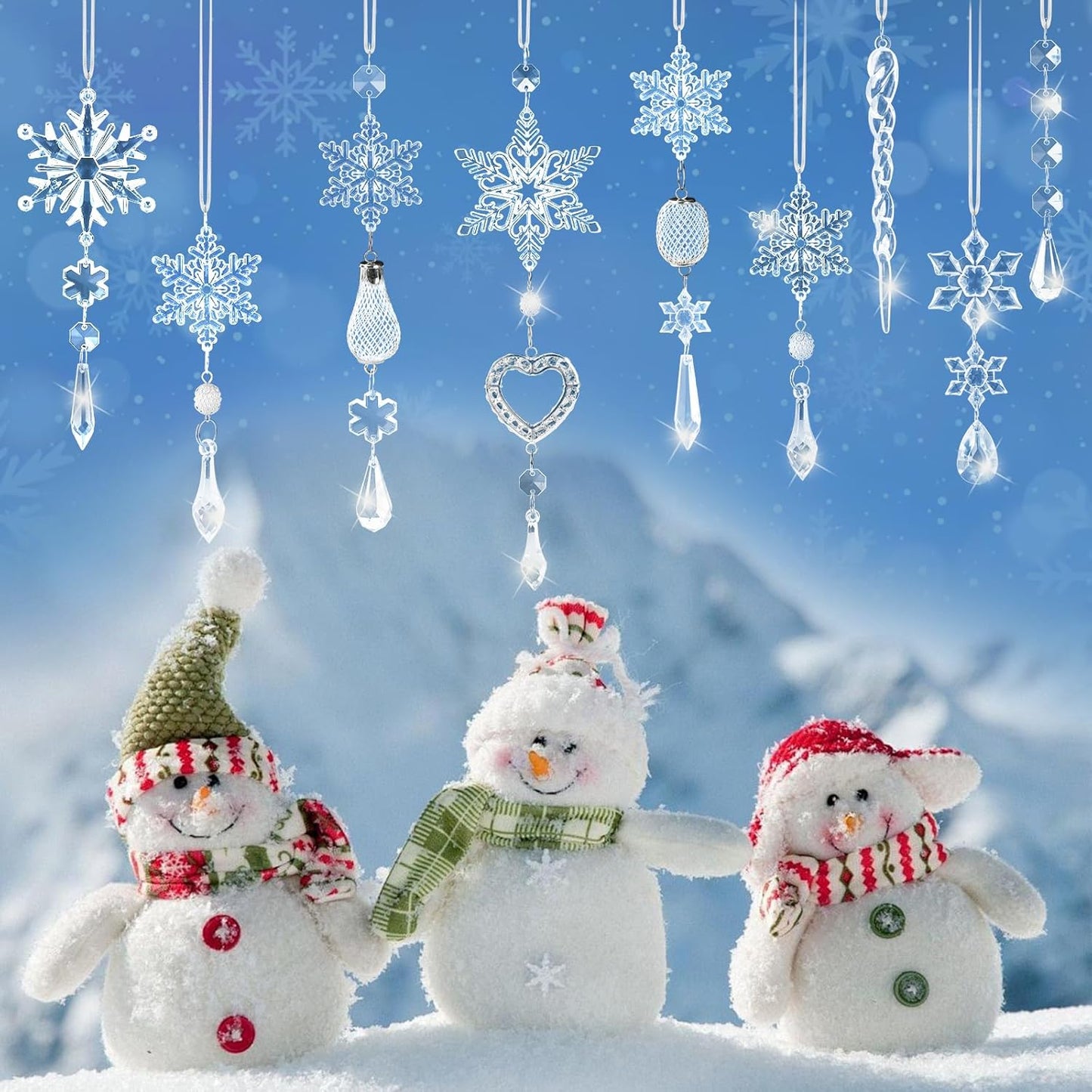 Skiennix Crystal Ornaments - 21pcs Sparkling Snowflake Christmas Tree Decorations | Holiday Home Decor