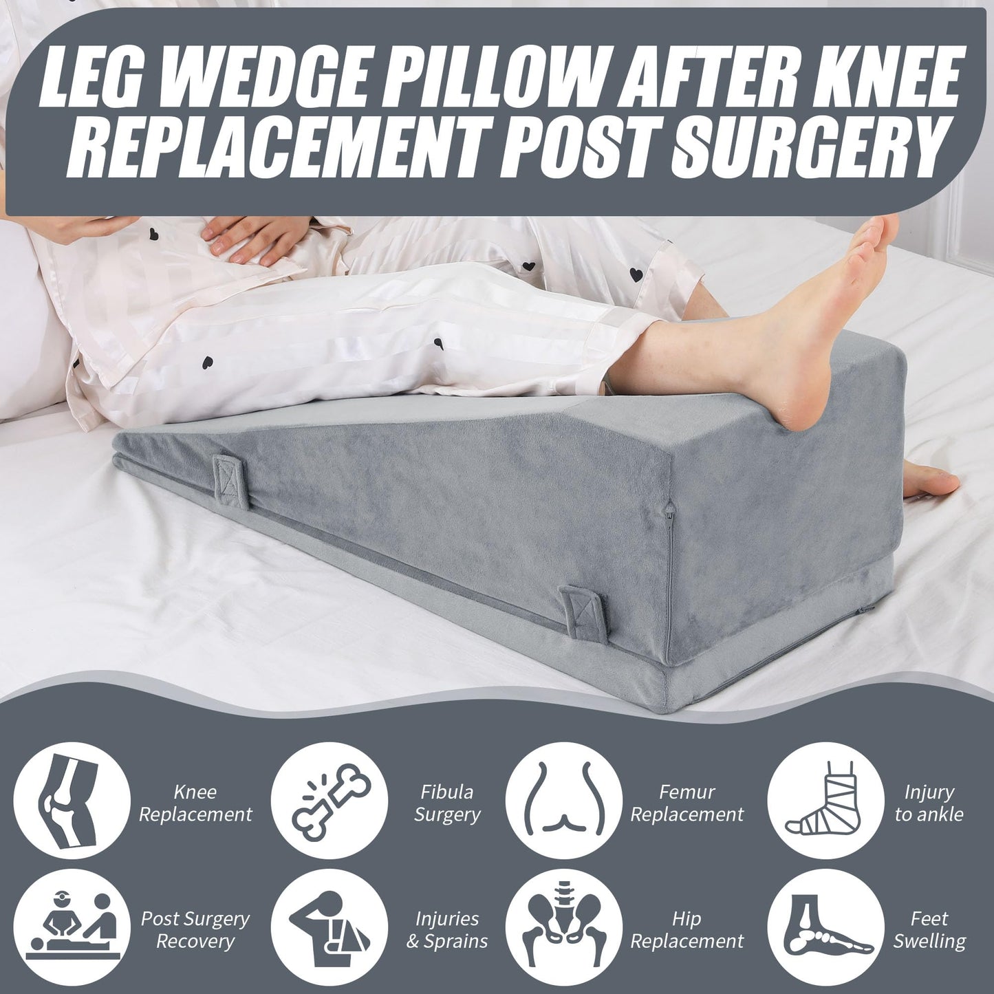 ROYALAY Leg Elevation Pillows for After Surgery, Adjustable Height Knee Surgery Recovery Equipment, Knee Replacement Recovery Aids for Hip Ankle Pain Relief Patent Pending, Single Leg