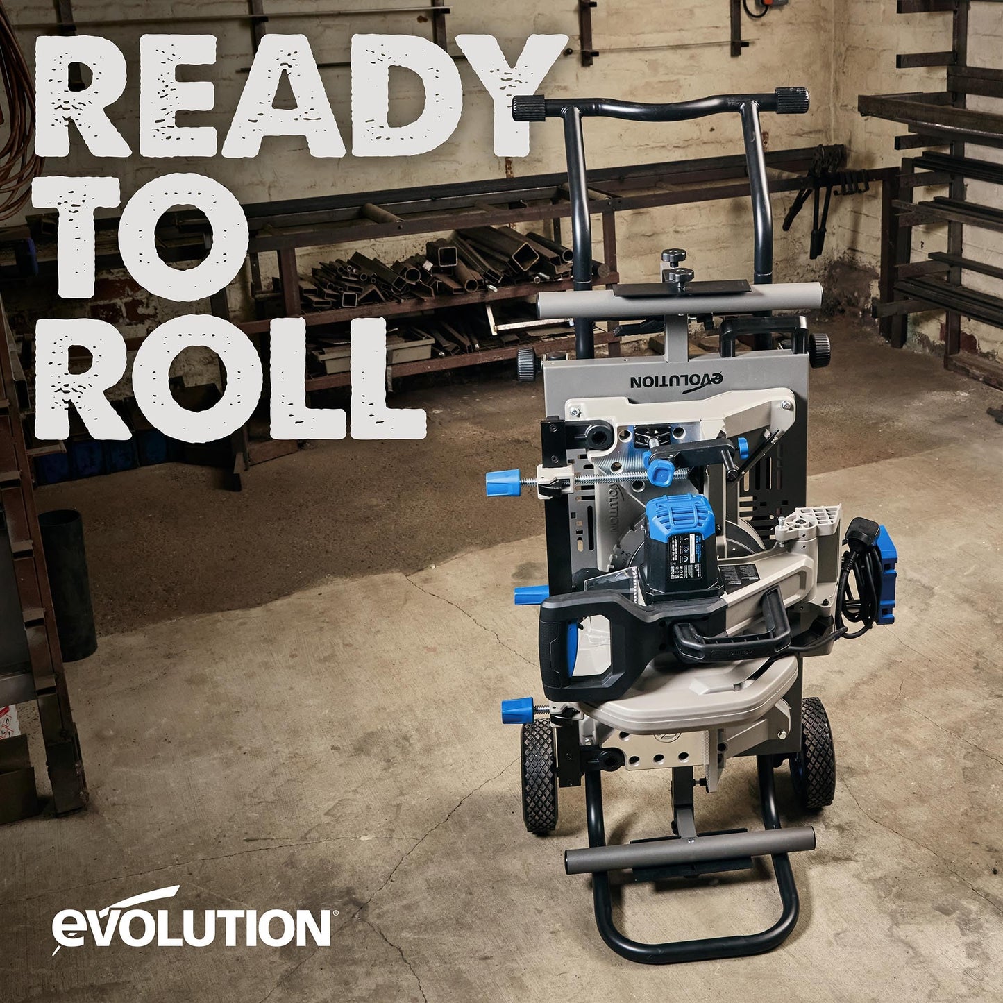 EVOLUTION MCSSTAND | Mitering Chop Saw Stand with Powerlift Assist | Heavy-Duty Steel Frame | All-Terrain Wheels | Compatible S14MCS, S355MCS, S355CPSL, S14CPS, S15CPS | Gas-Strut Lift