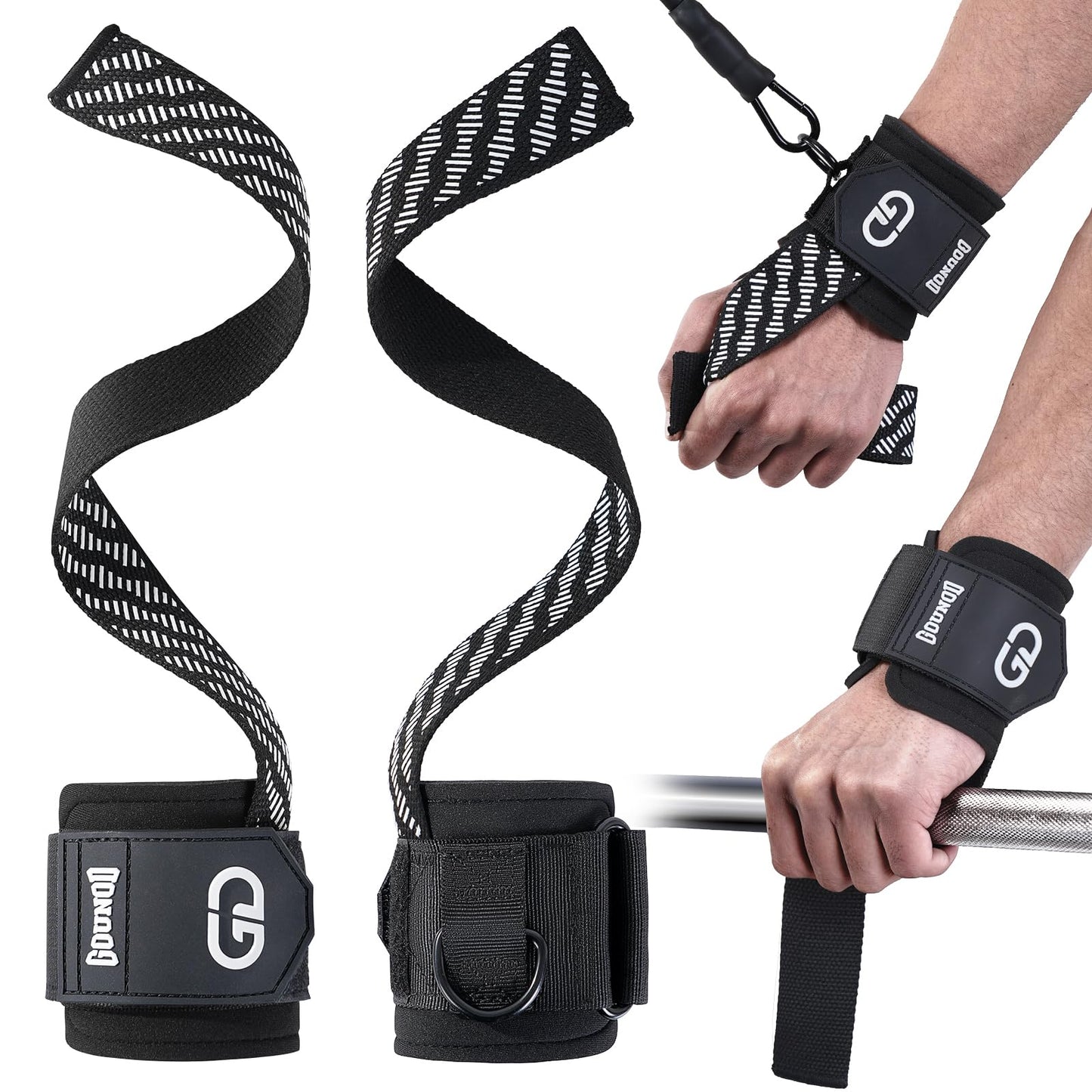 GOUNOD Lifting Wrist Straps with D Ring for Weightlifting & Gym – Heavy Duty Padded Wrist Support for Men & Women – Non-Slip Hand Grip Straps for Deadlifts, Pull Ups, Cable Machines & Bodybuilding