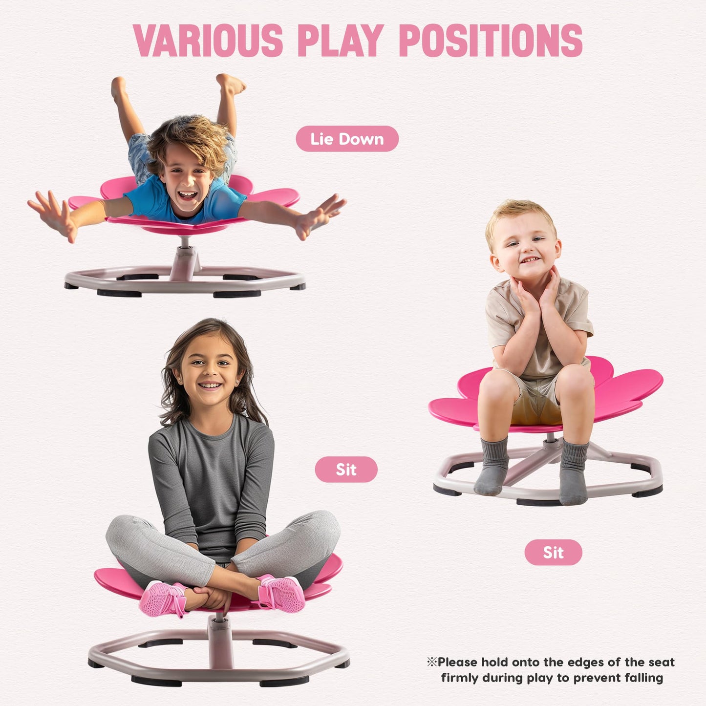 ROBUD Kids Sensory Swivel Chair, Autism Kids Swivel Chair with Non-Slip Design, Training Body Coordination, Flower Shape Wobble Chair, No Assembly, Pink