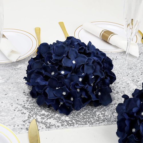 Hydrangea Flower Balls - 12 PCS Artificial Floral Arrangements, 8.27 Inch Silk Kissing Balls for Wedding & Home Decor - Navy Blue