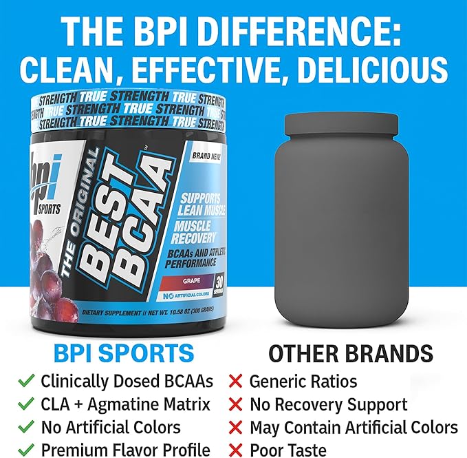BPI Sports Best BCAA Powder - Muscle Recovery Support - Branched Chain Amino Acids | Building Blocks of Protein and Muscle - Post Workout Recovery ??Hydration - Grape, 30 Servings