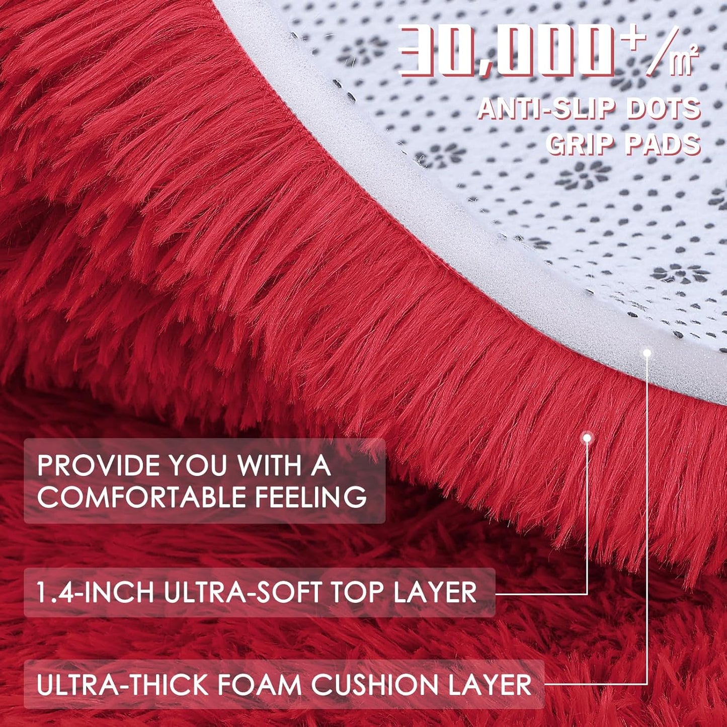 OLANLY Red Round Rug - Soft, Fluffy Shaggy Carpet | 5 ft Machine Washable Area Rug for Bedroom & Living Room