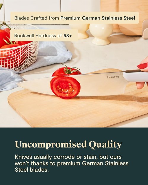 Caraway 14-Piece Kitchen Prep Set | Premium German Steel Knives & Wooden Utensils - Non-Toxic, Grey