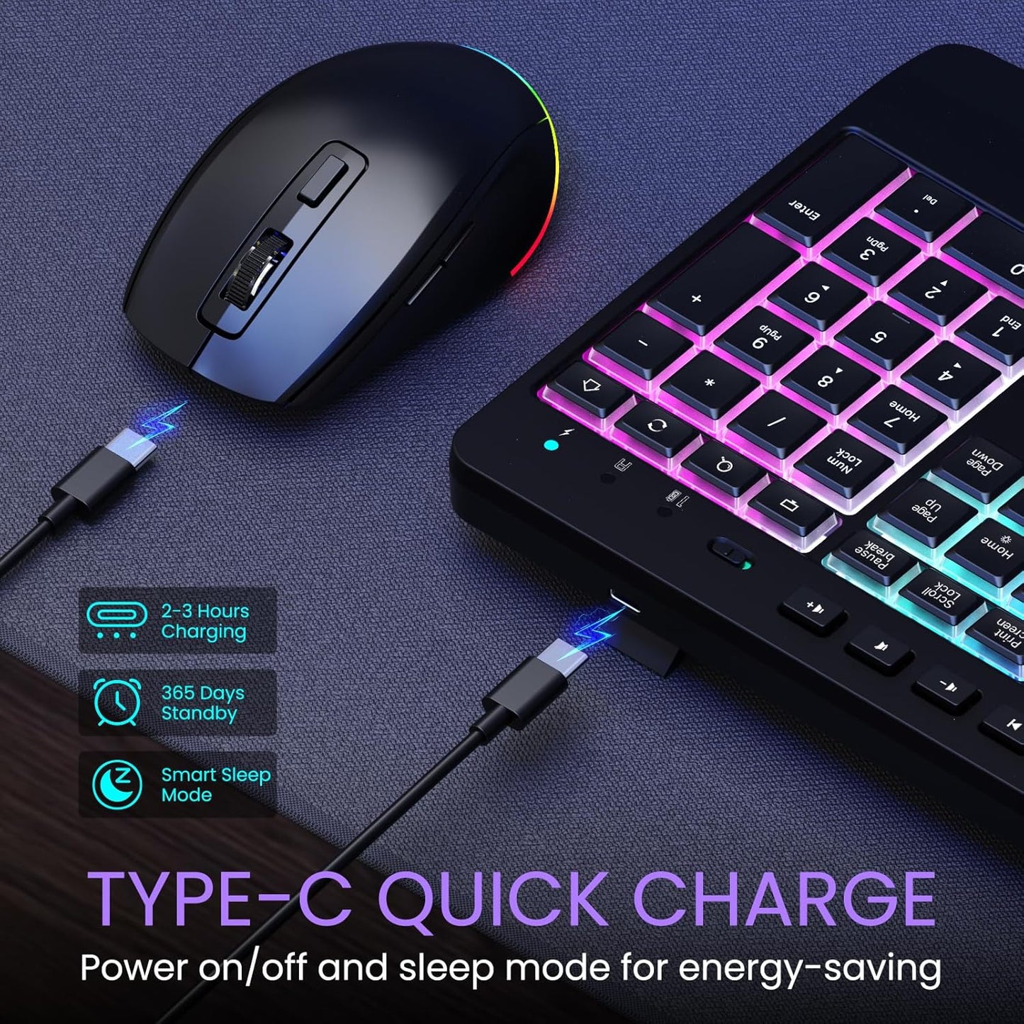 VEILZOR 2.4G 9 Set Wireless Keyboard and Mouse Combo- Rechargeable Keyboard with Phone Holder, Ergonomic Wrist Rest