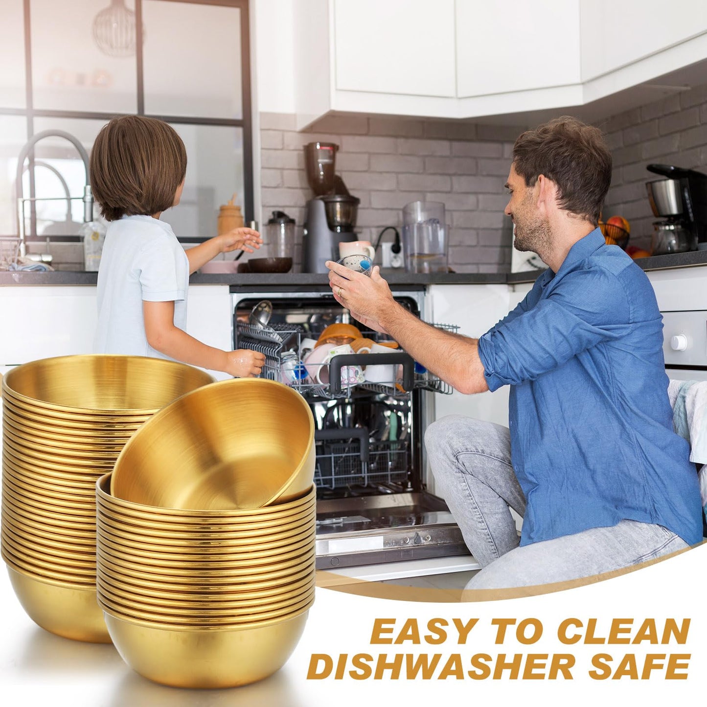 Tanlade 50 Pcs Metal Sauce Bowls 3.2 Inch Round Stainless Steel Seasoning Dishes Cups Mini Saucers Plates Small Sushi Dipping Bowls for Prep Ramekins Kitchen Party Supplies(Gold)