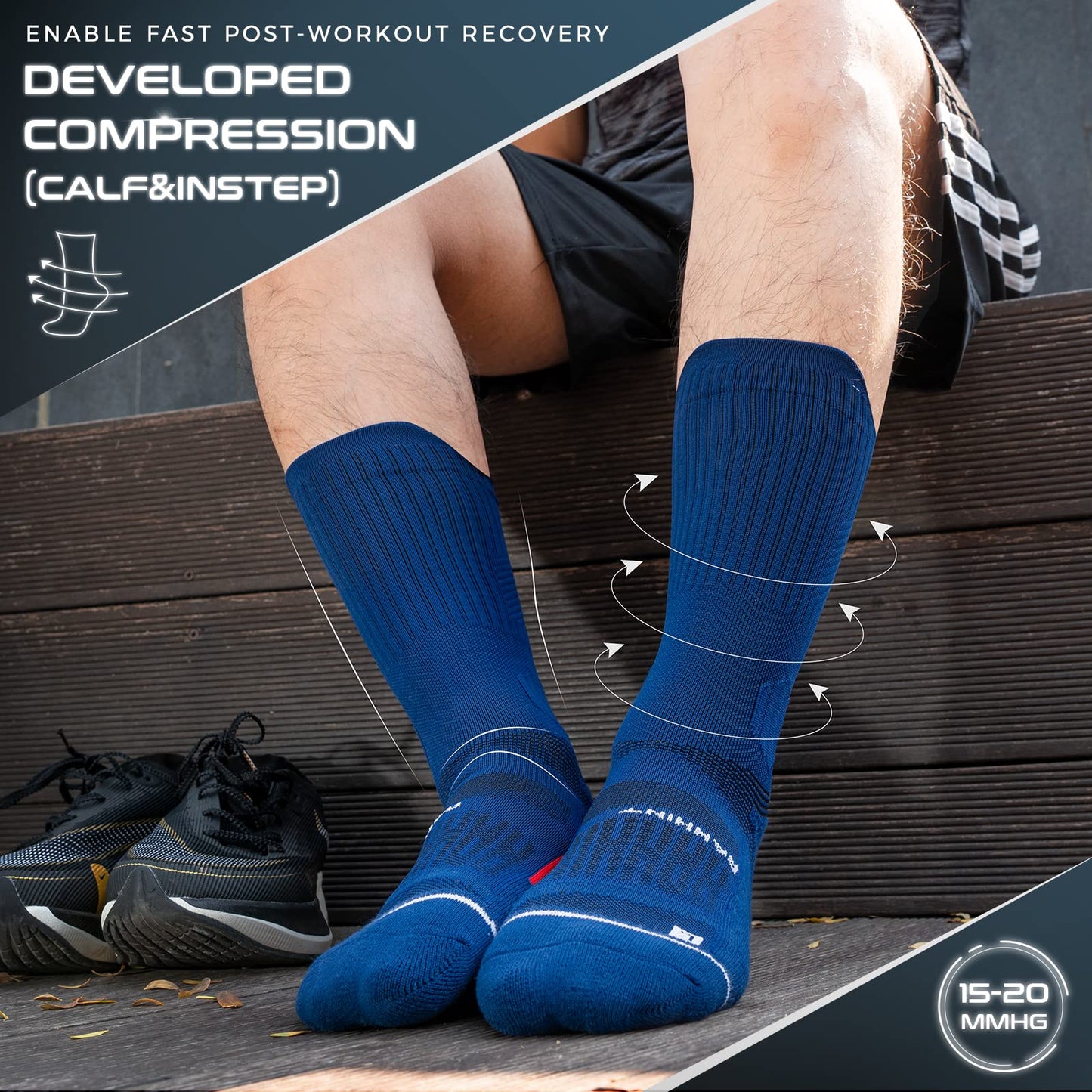 Rahhint Compression Running Socks 3 Pairs, Cushion Crew Socks, Anti-Blister Moisture Wicking Athletic Hiking Basketball Socks