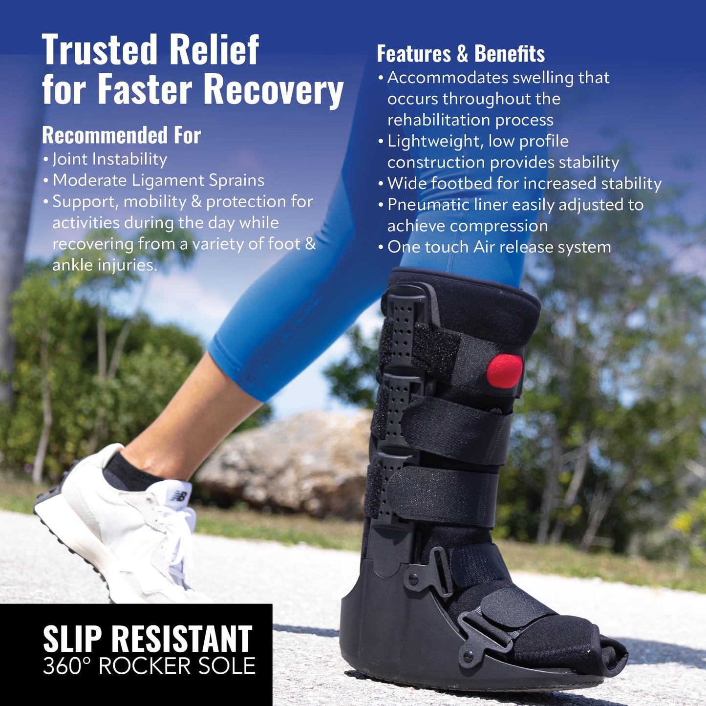 Rapid Recover Tall Walking Boot, Fracture Boot, Medical Grade Foot Brace for Fractures, Ankle Boot & Brace, Adjustable Air Pump, Sprain & Injury Recovery, Post Op Shoe for Injured Foot, Medium