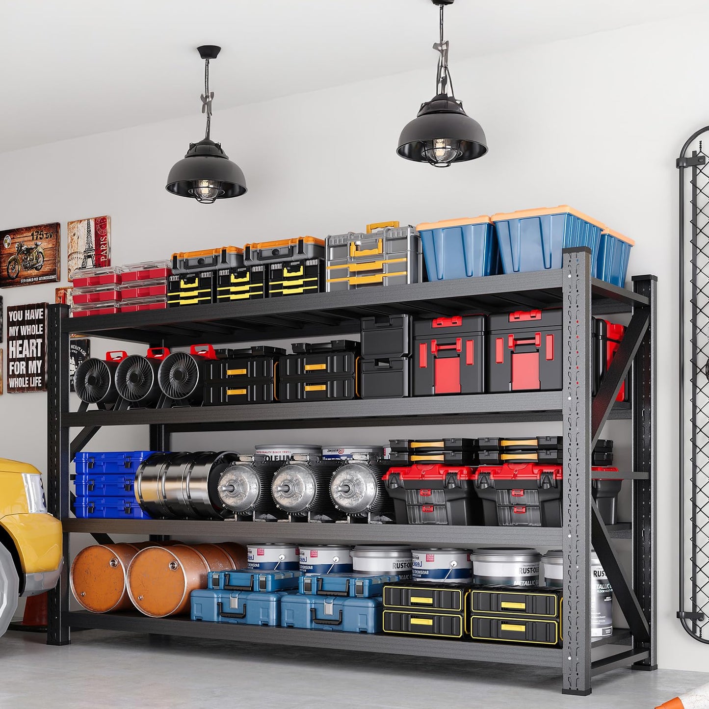 71”W Garage Shelving Units,5000LBS Storage Shelves,Garage Shelving Heavy Duty Metal Adjustable Shelves,Metal Shelving Rack,4Tier Large Tall Industrial Shelving for Shopping,Office (71" W*24" D*70" H)