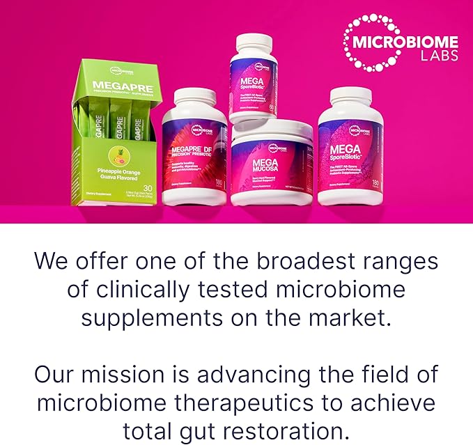 Microbiome Labs MegaMucosa - Amino Acids Supplement with Dairy-Free Immunoglobulins - Gut Health + Immune Support for Women & Men - for Complete Mucosal Support (180 Capsules)