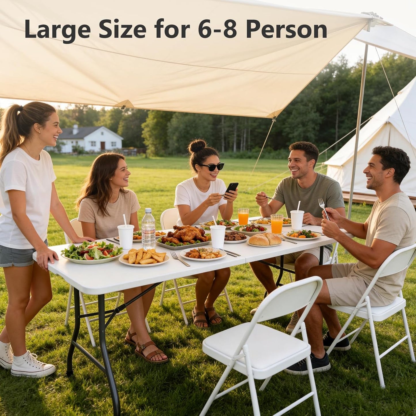 Skiennix Folding Table - 6 FT Heavy Duty Portable Plastic Table with Carrying Handle | 2 Pack for Indoor & Outdoor Events
