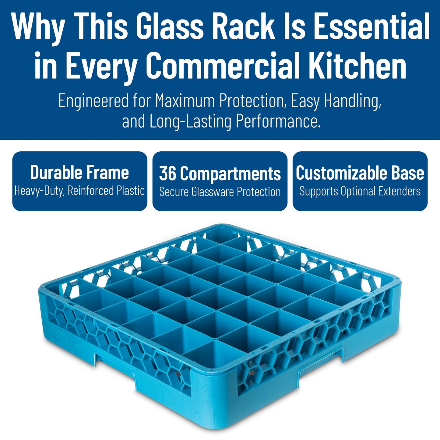Carlisle FoodService Products RG3614 OptiClean 36 Compartment Glass Rack, 2.94" Compartments, Blue (Pack of 6)