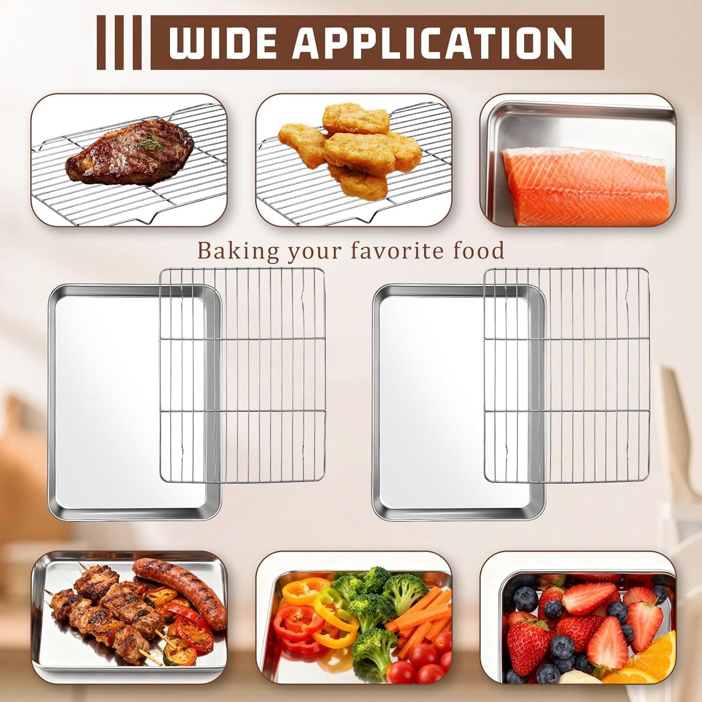 Stainless Steel Baking Sheet Set by [Brand Name] - 2 Pans & 2 Racks, Nonstick & Warp Resistant, 12.4 x 9.6 x 1.2 Inch