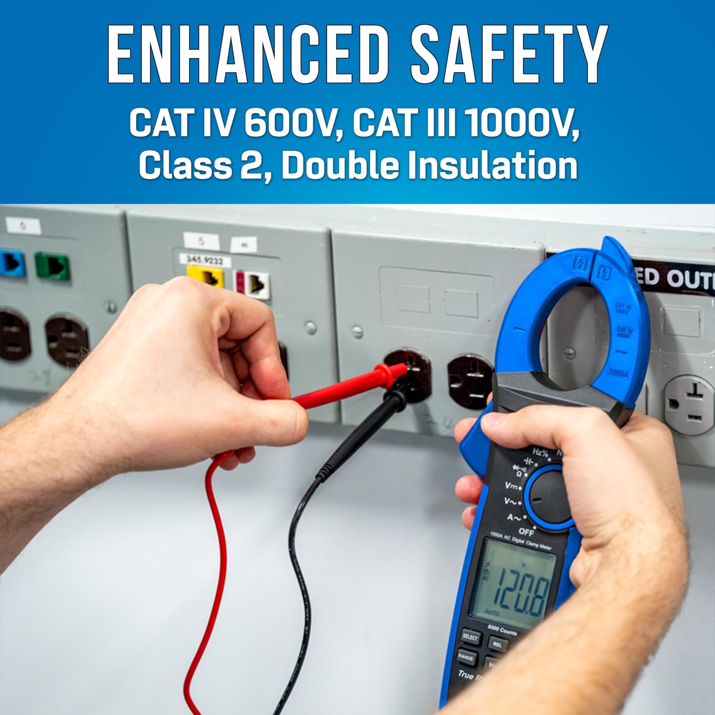Jonard Tools ACM-1000 Digital Clamp Meter, 1000V/1000A TRMS Multimeter with 45mm Clamp, Non-Contact Voltage Tester, Measures AC/DC Voltage, Current, Continuity, Frequency, Capacitance