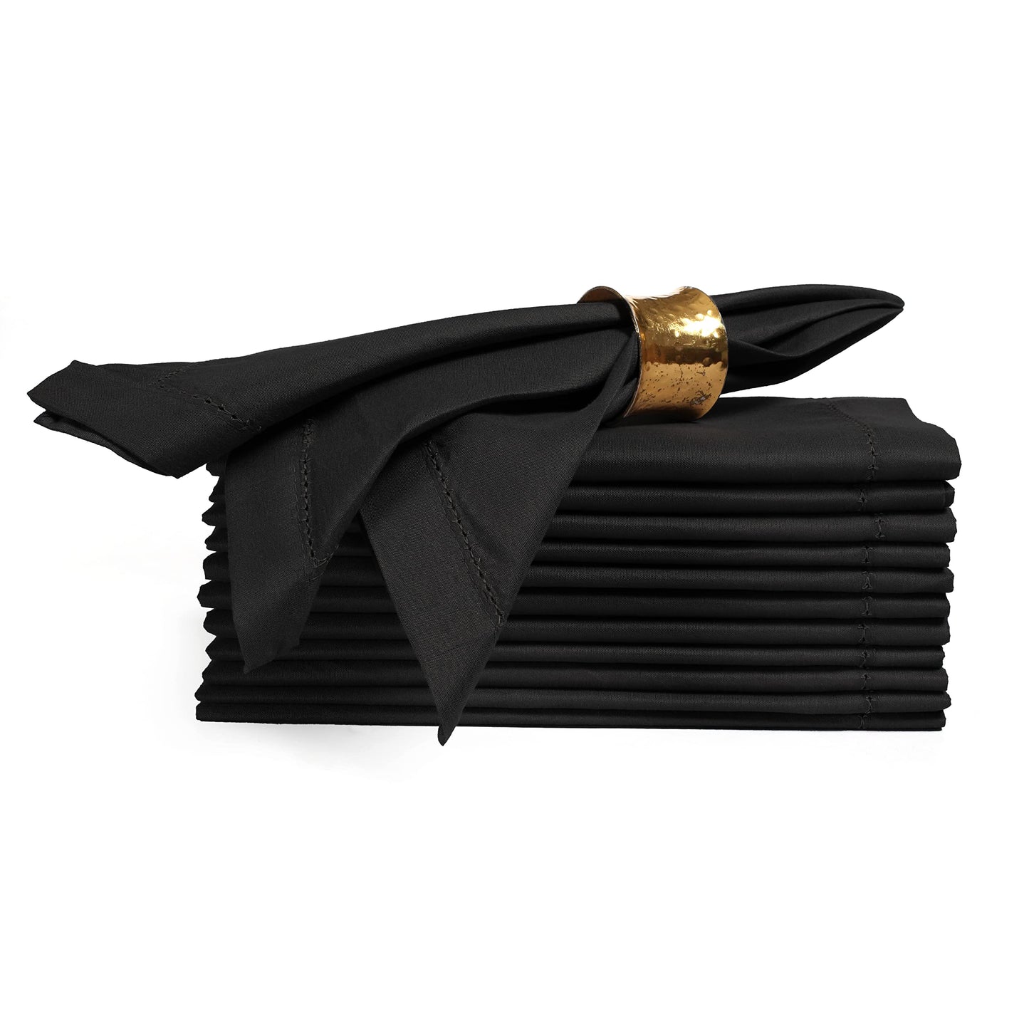 Ramanta Home 12 Pack Cloth Napkins 20x20 Inches, 100% Polyester Napkins with Hemmed Edges, Washable Reusable Dinner Napkins Ideal for Parties, Weddings, Dinner Table, Hotels and Banquets -Black