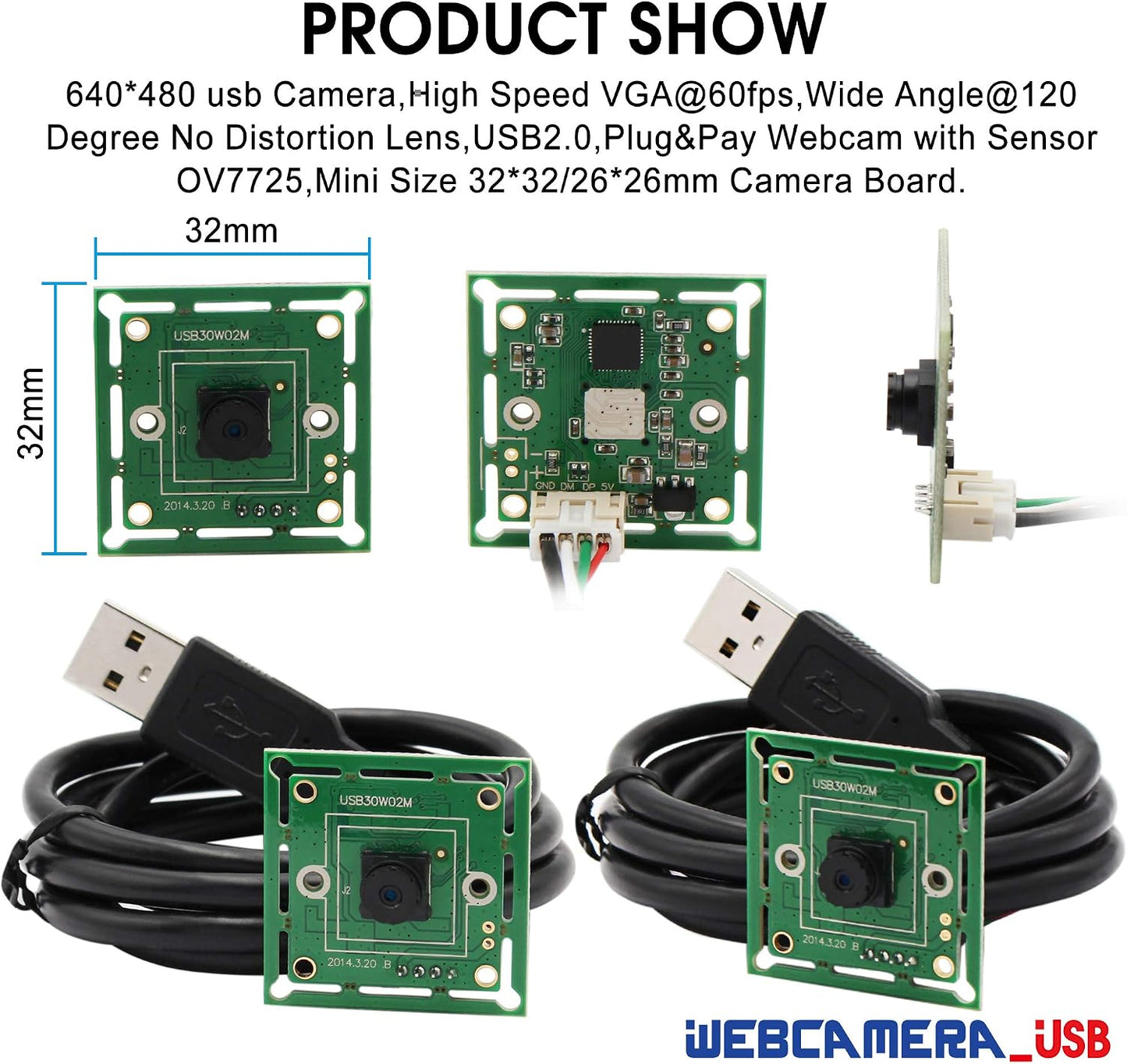 ELP 45degree 480P 60fps USB2.0 OV7725 VGA Super Mini USB Camera Module with Lens UVC Video Webcam Board Embedded