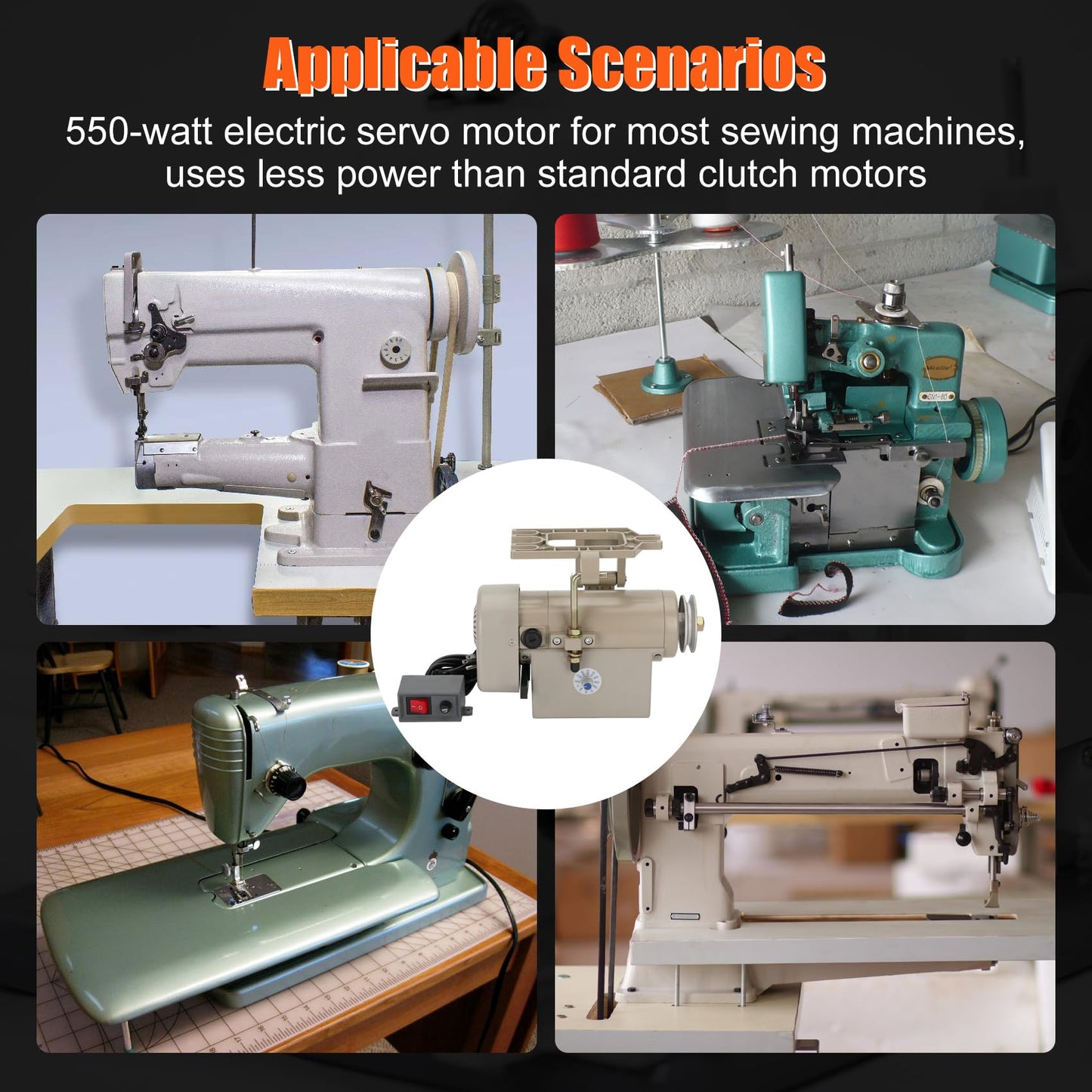 Sewing Machine Servo Motor, 550W Electric Servo Motor, AC110V, 3/4HP, 3450RPM，Industrial Servo Motor with Carbon Brush, Energy Efficient, Quiet Operation, Instructions