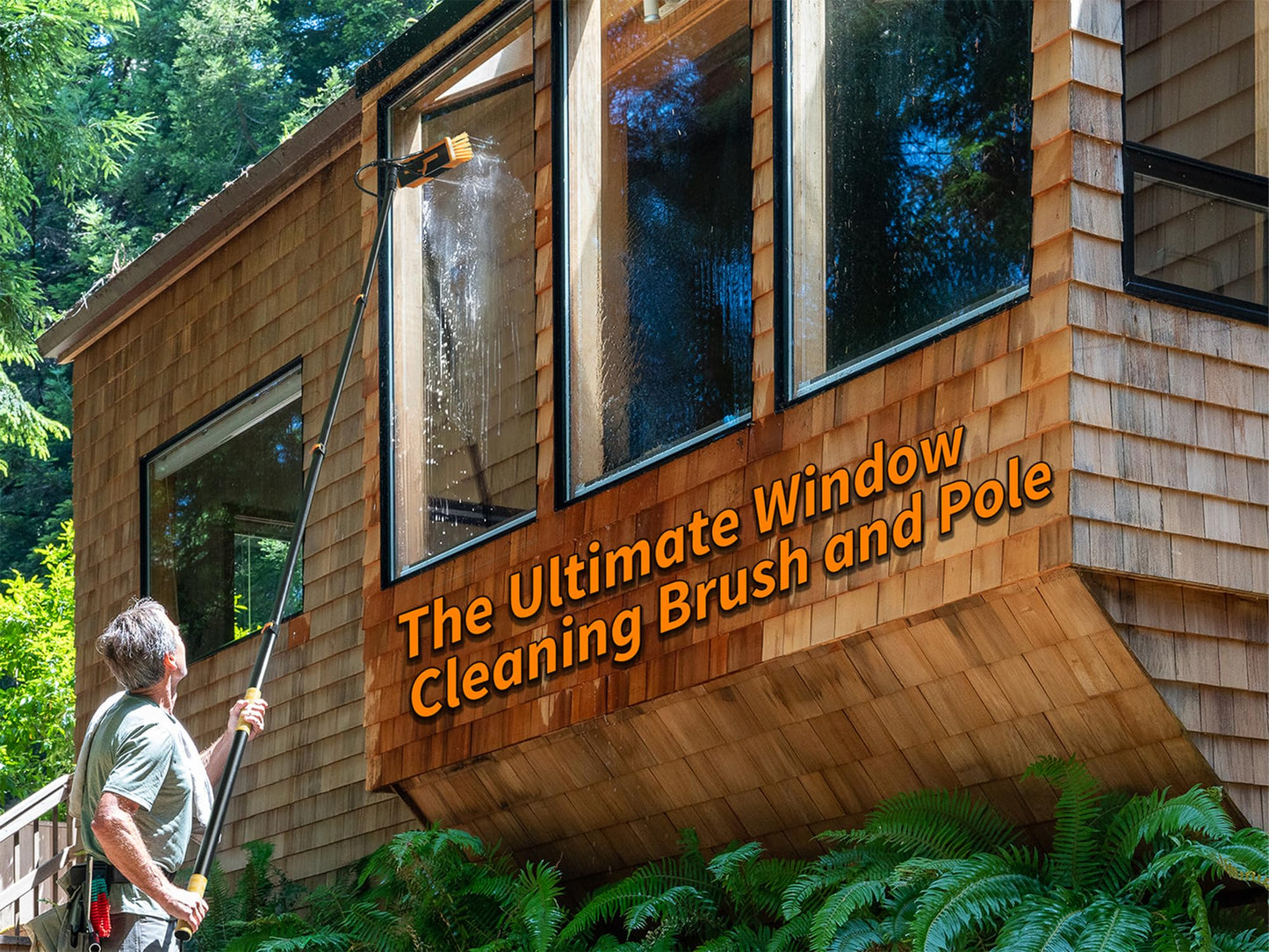 5-24 ft Water Fed Pole Window Cleaning System // Professional Telescopic Solar Panel Cleaning Equipment // Water Fed Brush with Upper Rinse Bar, 10" Squeegee, Water Filter, Soap Dispenser & Water Hose