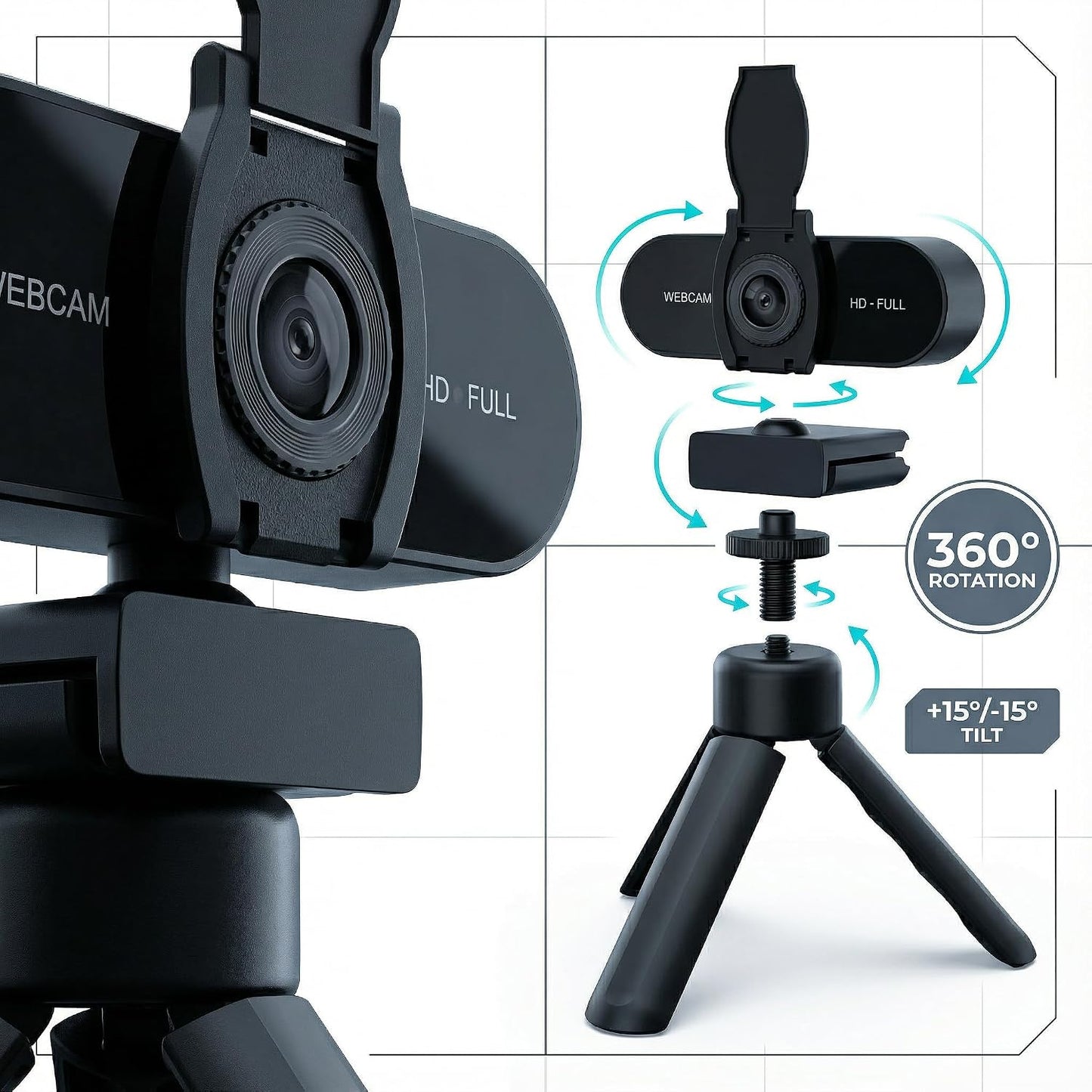 TOYAYAYO 1080P (1080p) HD Webcam with Microphone, Noise Cancellation, Privacy Cover, Wide-Angle Lens, Auto Light