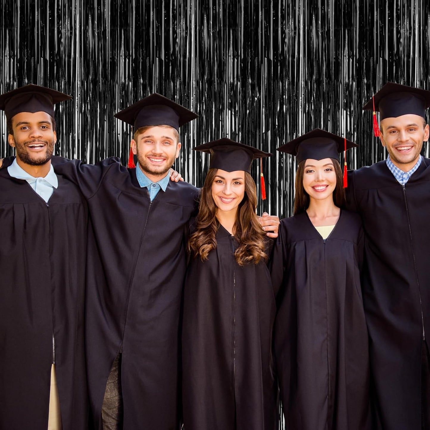 2026 Graduation Party Decorations by [Brand Name] - 2 Pack Black Backdrop & Metallic Fringe Curtains | 3.28 FT x 7.05 FT