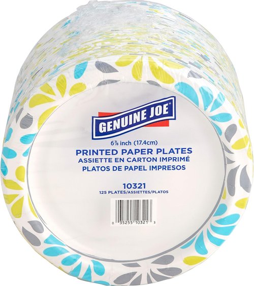 Genuine Joe 7" Printed Paper Plates - Eco-Friendly & Durable | Pack of 125