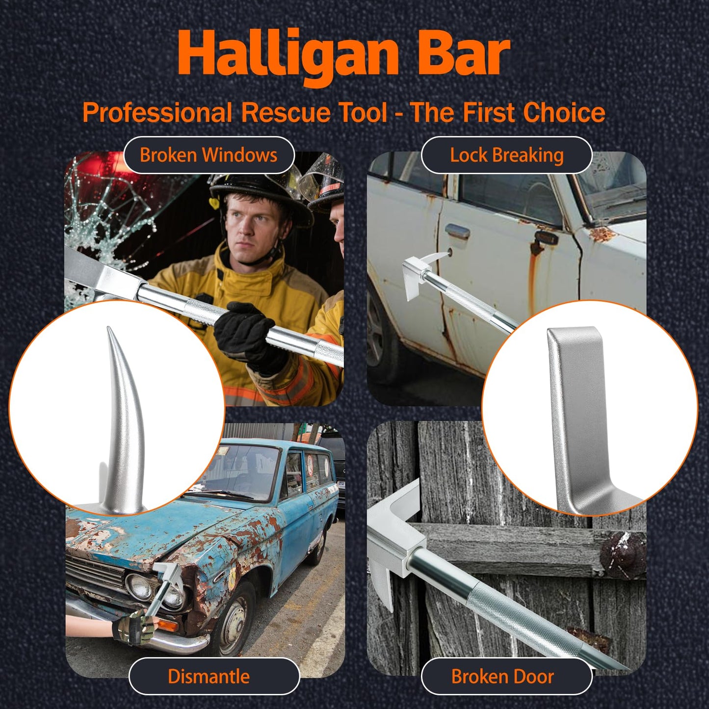 30 inch Halligan Bar, High-Precision Carbon Steel Construction, Halligan Forced Entry Tools, Firefighter Tool for Fire Rescue and Emergency Breakthroughs