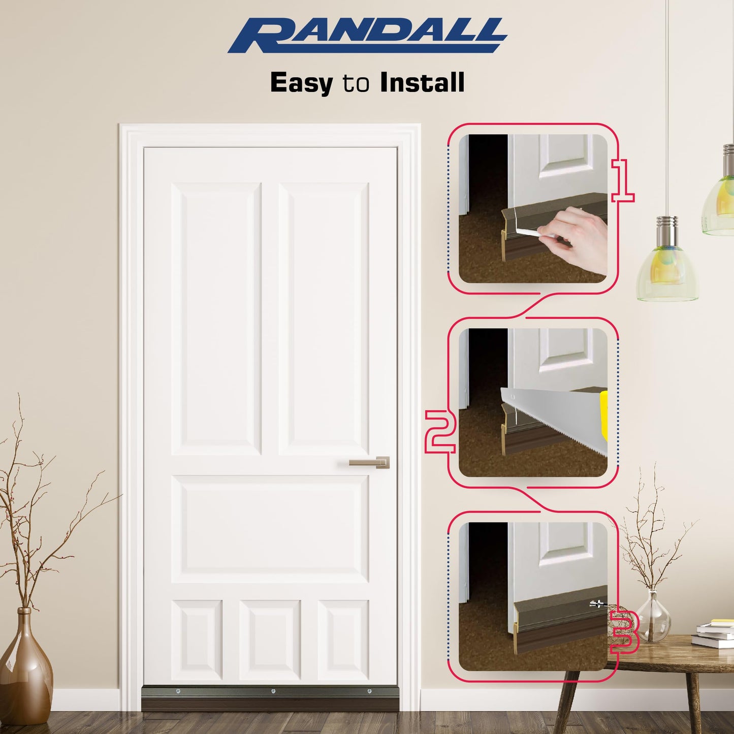 Randall Manufacturing V-63-BR All-Season Door Sweep, Heavy Duty Aluminum, Ideal for Residential & Commercial Use, Easy Installation with Heavy Rubber Seal, Ensure Comfort and Security (3 FT, Brown)