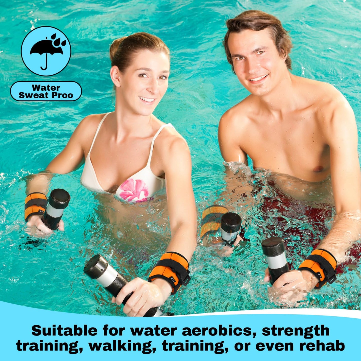 Hollowfly 2 Pairs Ankle Wrist Weights for Land or Aquatic Exercise Aqua Cuffs Aqua Aerobics Fitness Bands for Ankle and Wrist Adjustable Weights for Swimming Pool Workout Equipment (Orange,1lb)