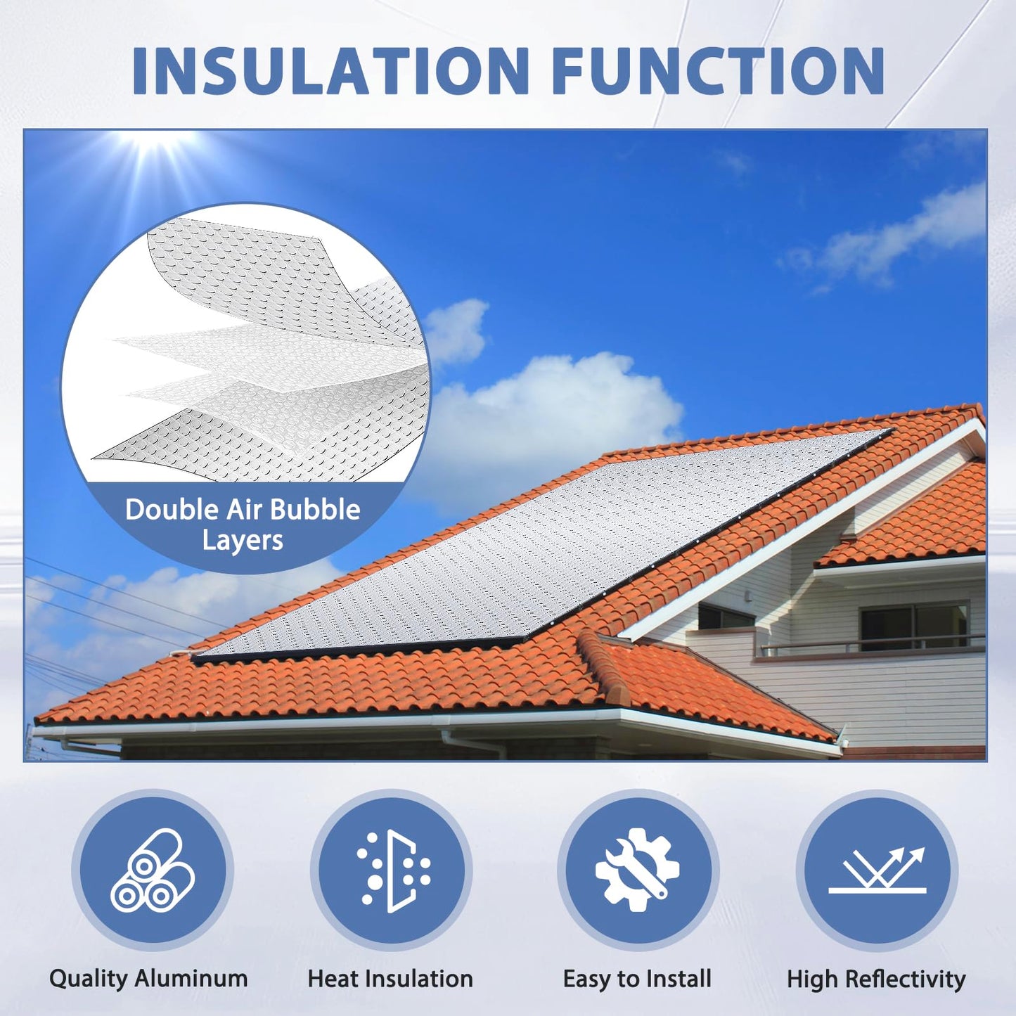 Reflective Bubble Insulation Sheet 6MM Thick Double Bubble Aluminum Foil Shield Garage Door Insulation Panels Kit Radiant Barrier for Windows RV Roof Attic Wall (20.5IN X 54IN, 8 PCS)