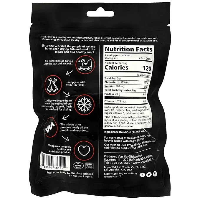 Nordic Catch Freeze Dried Cod Bites - High Protein Crisps Made From Wild-Caught Icelandic Cod Fish - Keto Protein Snacks, High Protein Chips, Healthy Snack with Omega-3s, 35g Resealable Bag - 10 Pack