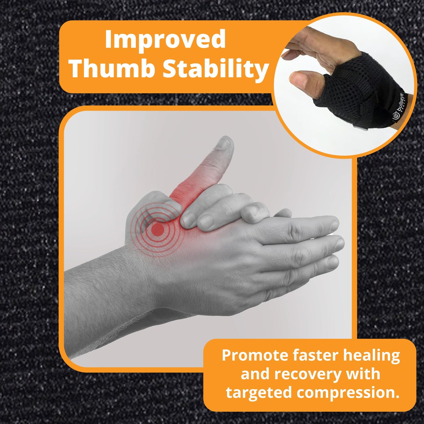 Bullseye Thumb Brace – Stabilizes Thumb CMC Joint to Relieve Pain due to Arthritis and Injuries – Adjustable Fit with Supportive Strap – Speed Lacer for Easy On/Off – Hand Wash - (S/M - Left Hand)