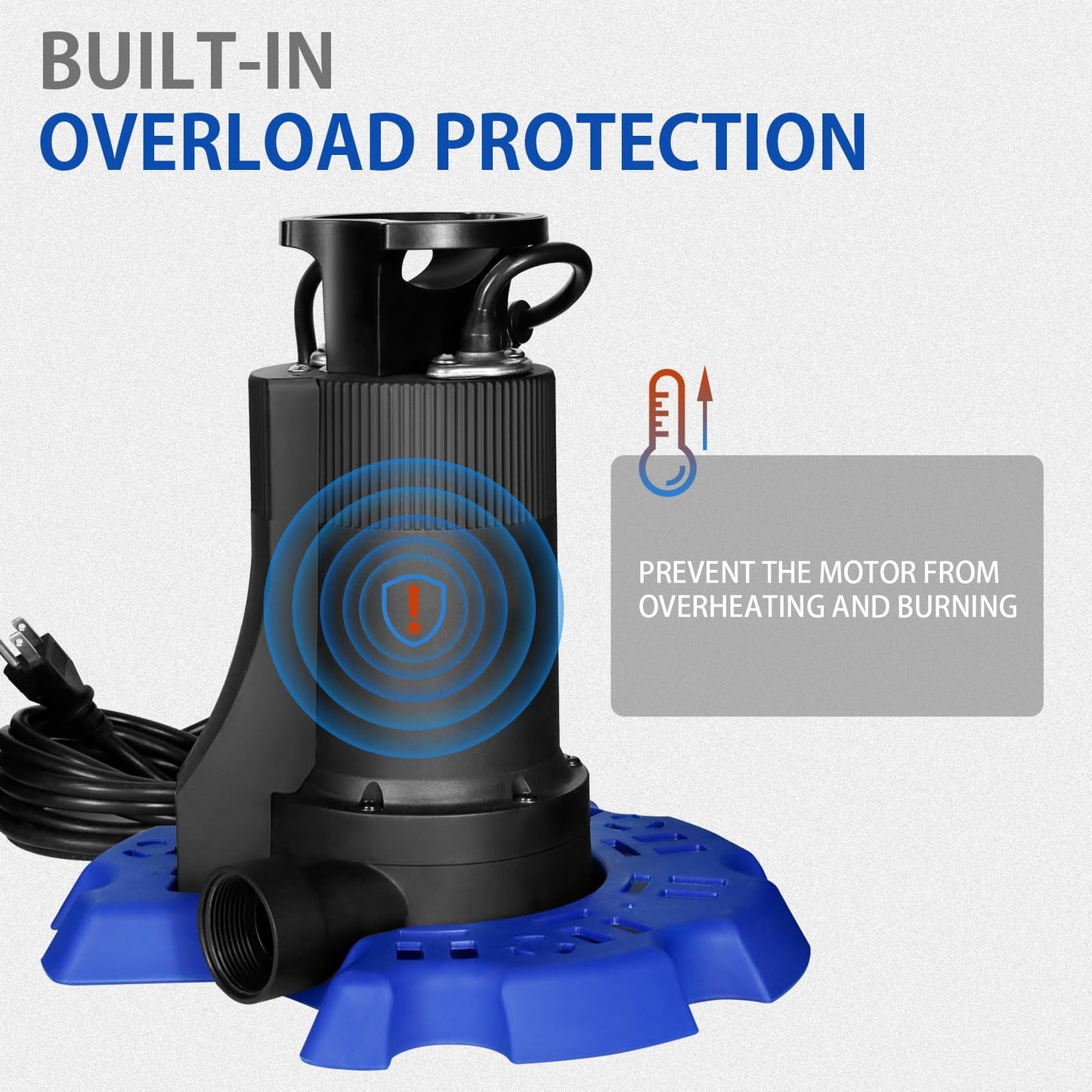 WASSERMANN Automatic Pool Cover Pump, 1/3 HP 4200GPH Submersible Pump Auto On/Off with Check Valve and 26FT Long Power Cord 115V Water Removal for Above Ground Pools, Hot Tubs, Spas