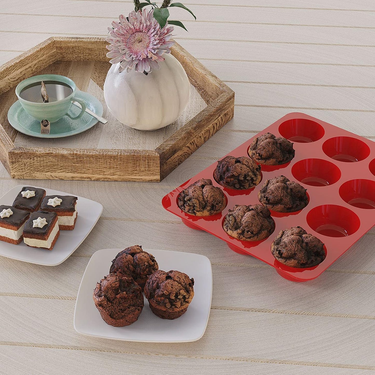 SILIVO Silicone Muffin Pans - Nonstick 12-Cup Baking Molds for Muffins, Cupcakes & Egg Bites | 2-Pack, 2.5 Inch