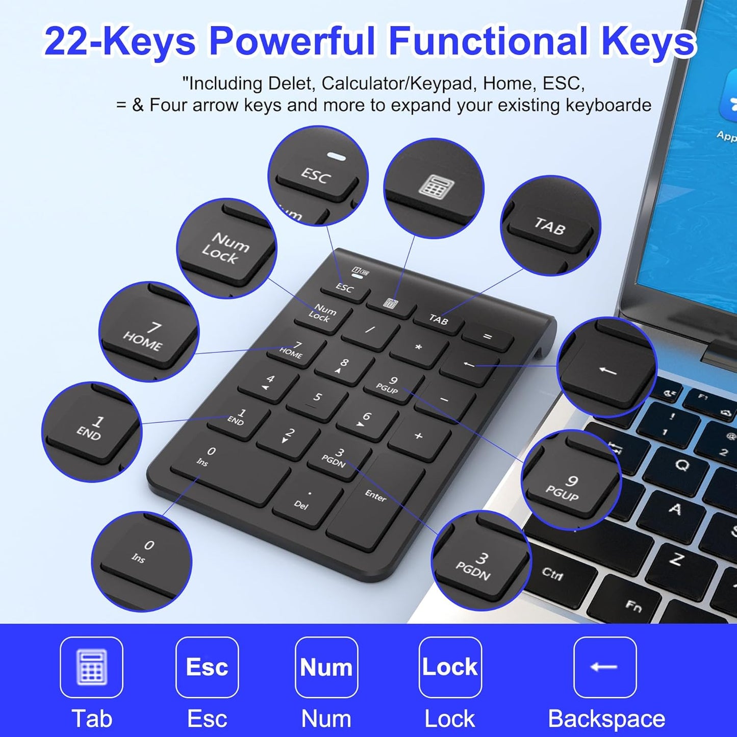 Arsandyn 22 Mouse-Black,2.4GHz 3 Accounting,Numpad Set Keys Wireless Number Pad and Numeric Keypad with Mouse