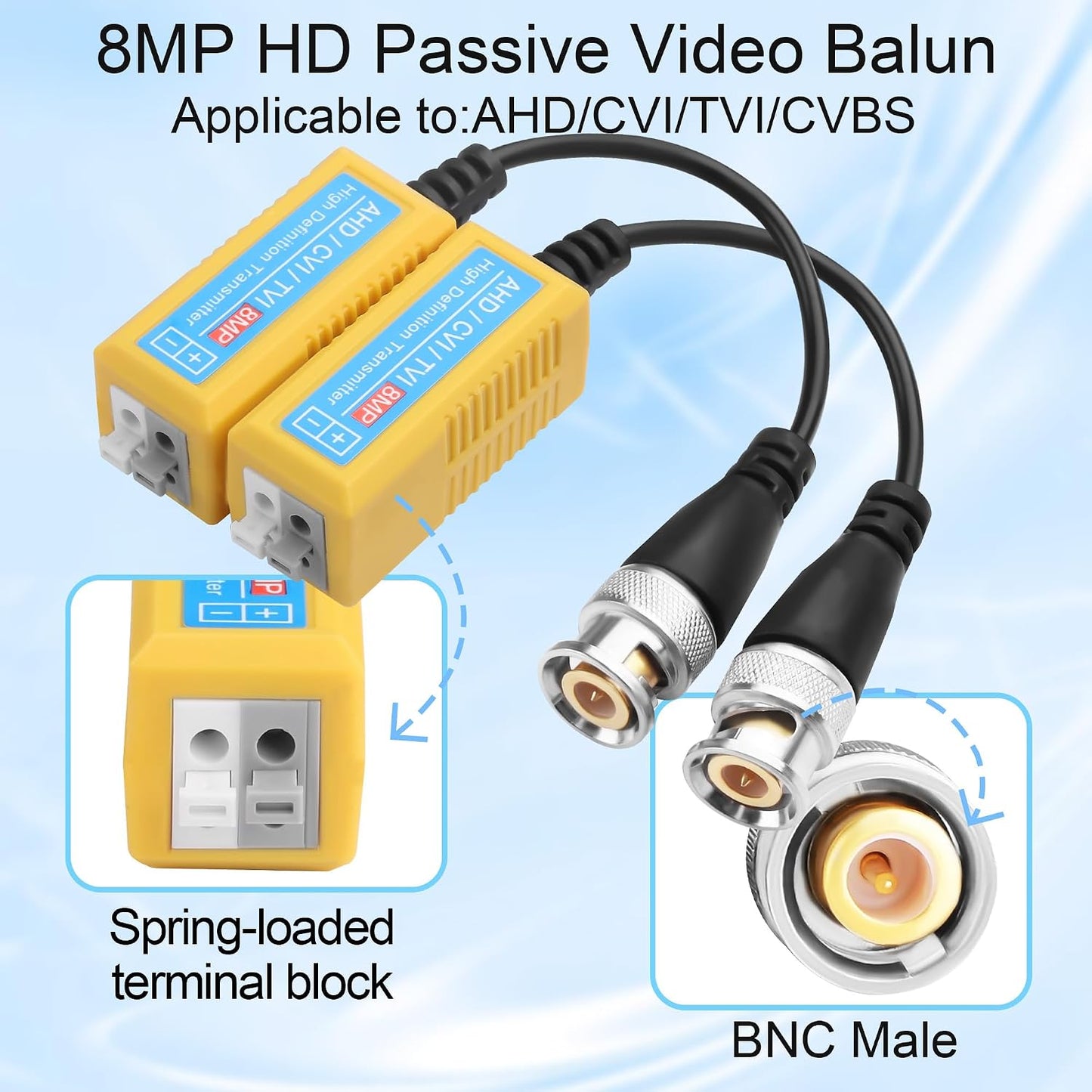 TIENFOKOTA 8MP 1080P 3MP 4MP 5MP 8MP 4 HD Passive Video Balun Connectors for AHD/CVI/TVI/CVBS Cameras for CCTV Security