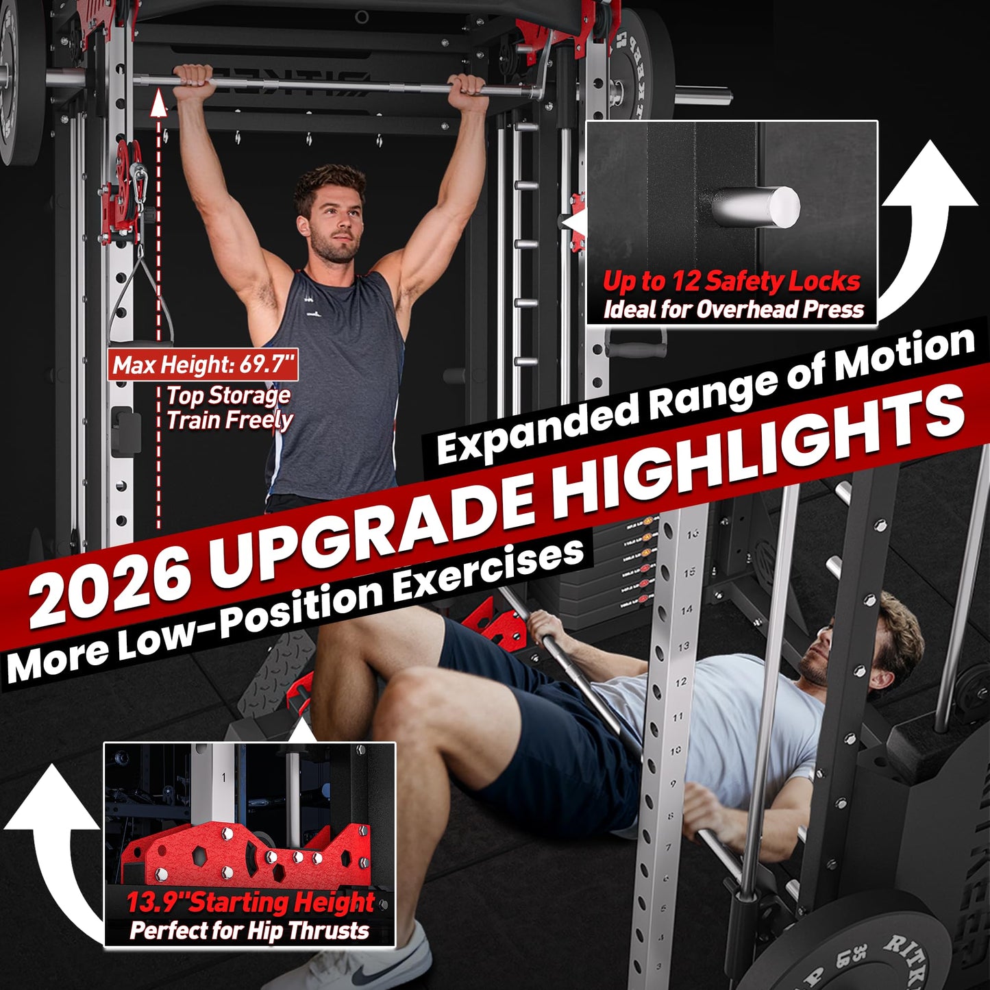 Home Gym Smith Machine with 320lb Weight Stacks – 6-in-1 Power Rack, Crossover, Pull-Up & Dip Station, Full Body Strength Training – RitKeep PMAX-5600 Pro (Black&Red(320LB)-2026 Version)