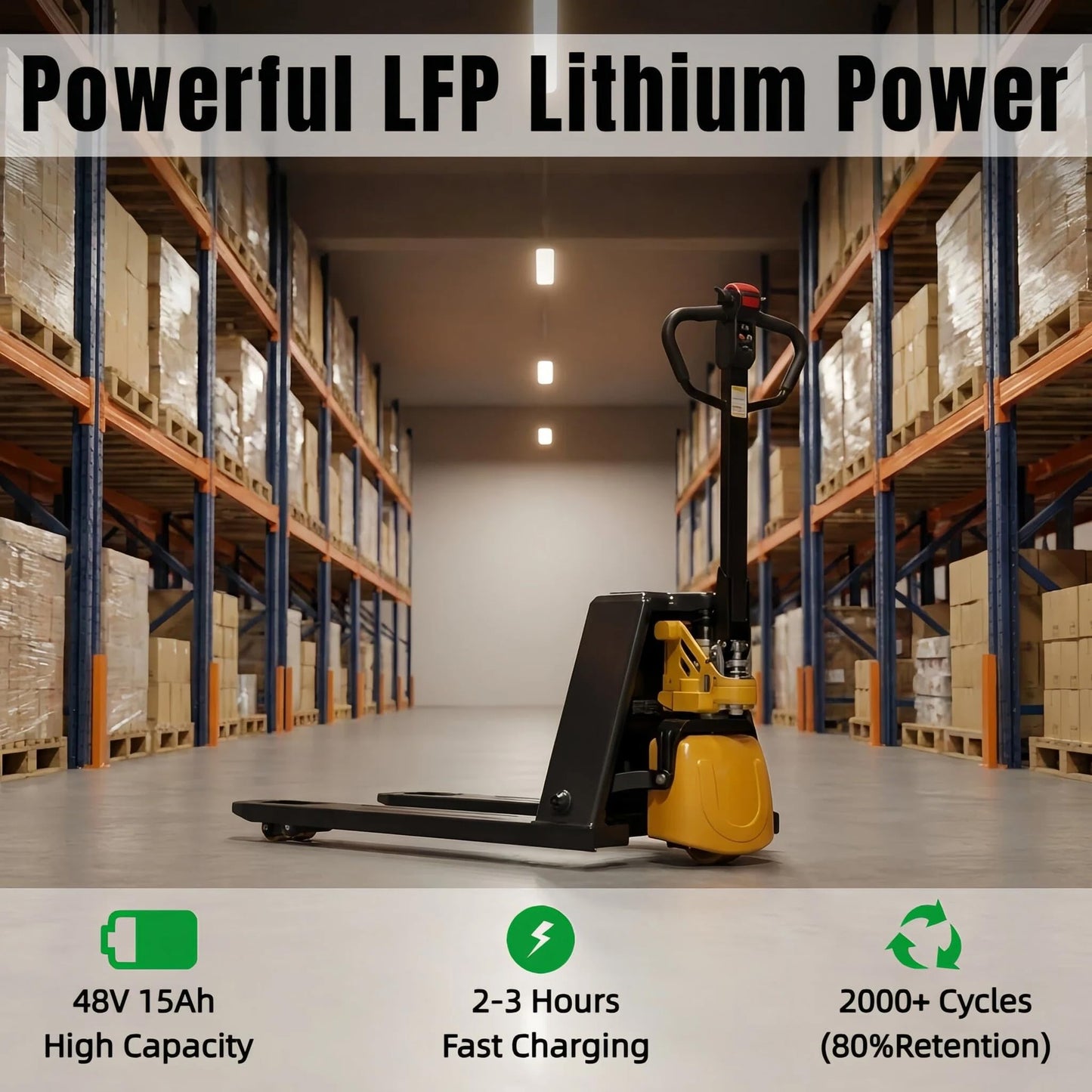 Amarite Electric Pallet Jack, 4400 lbs Capacity Lithium Powered Pallet Truck, 48V/15Ah Fast Charging Battery, 48" x 27" Forks for US Standard Pallet, OSHA Compliant with Electromagnetic Brake (2PCS)