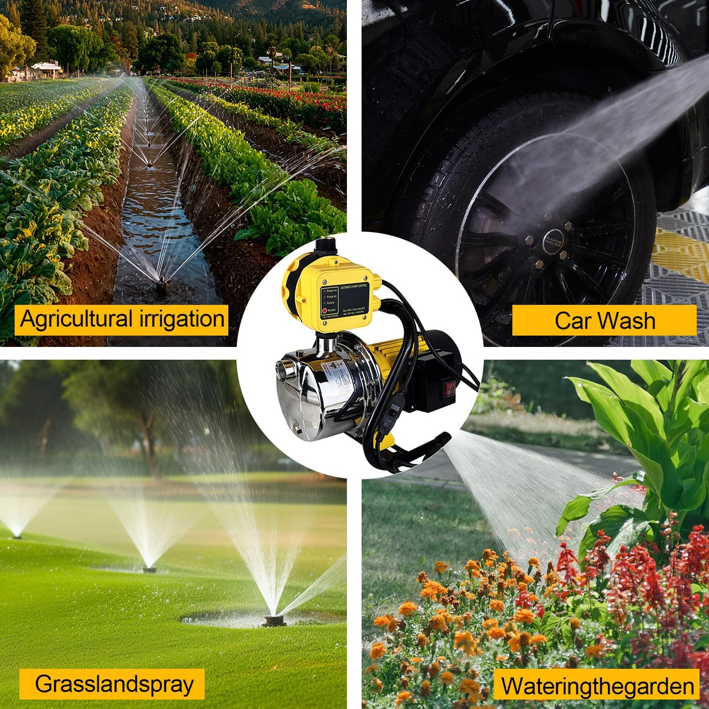 1HP House Water Pressure Booster Pump for Pool,110V Garden Water Transfer Pump with Control Switch for Yard Sprinkler,1080GPH Portable Shallow Well Jet Irrigation Pump for Lawn Shower Pond Draining