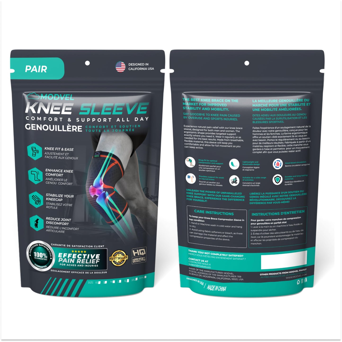 Modvel Compression Knee Brace for Women & Men, 2-Pack Knee Brace for Running Knee Pain, Knee Support Compression Sleeve, Workout Sports Knee Braces for Meniscus Tear, ACL & Arthritis Pain Relief