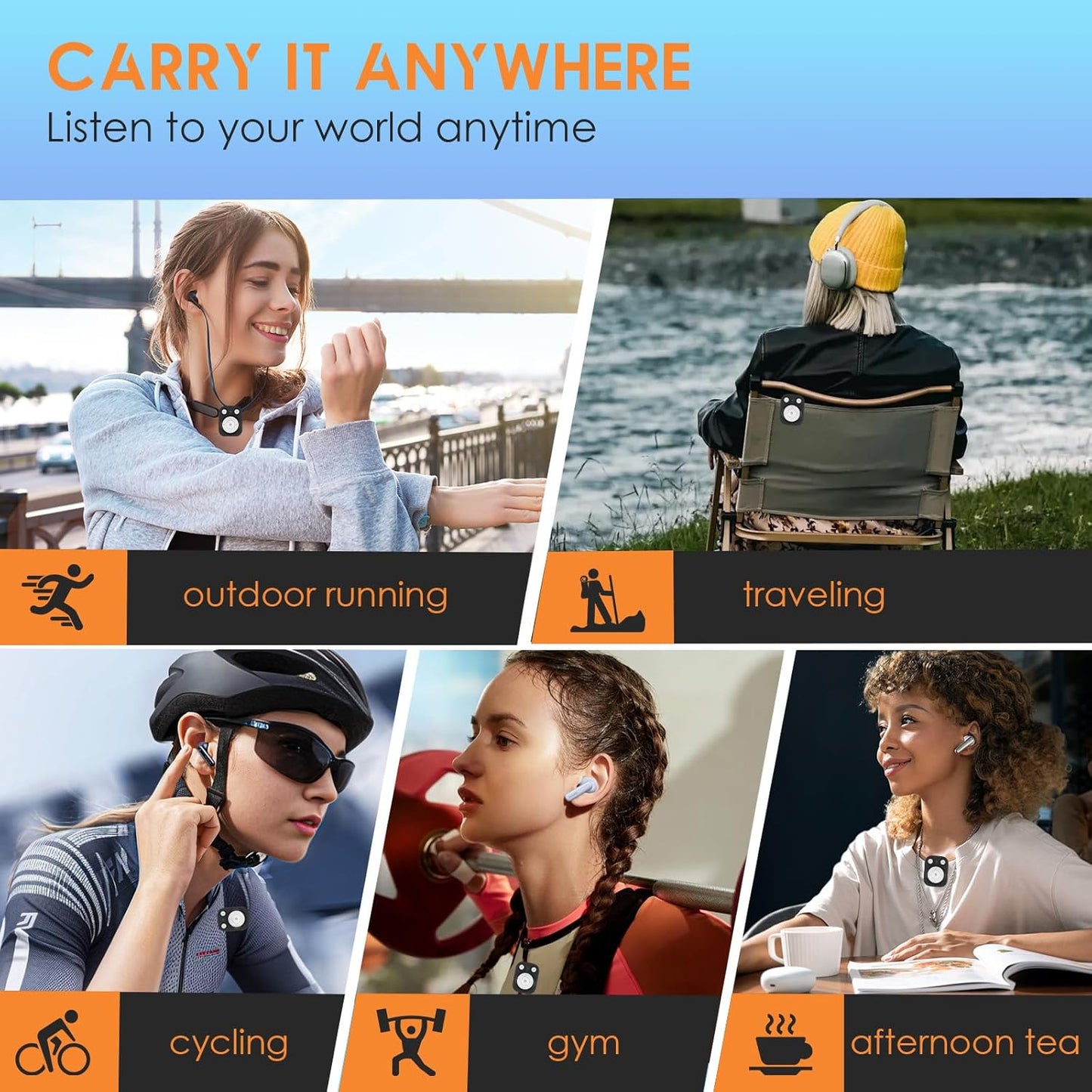 rgjzkgn 64GB MP3 5.3: 15 1000+ MP3 Clip Player with Bluetooth Hrs Battery Mini Music Player, Earphones Included, Songs