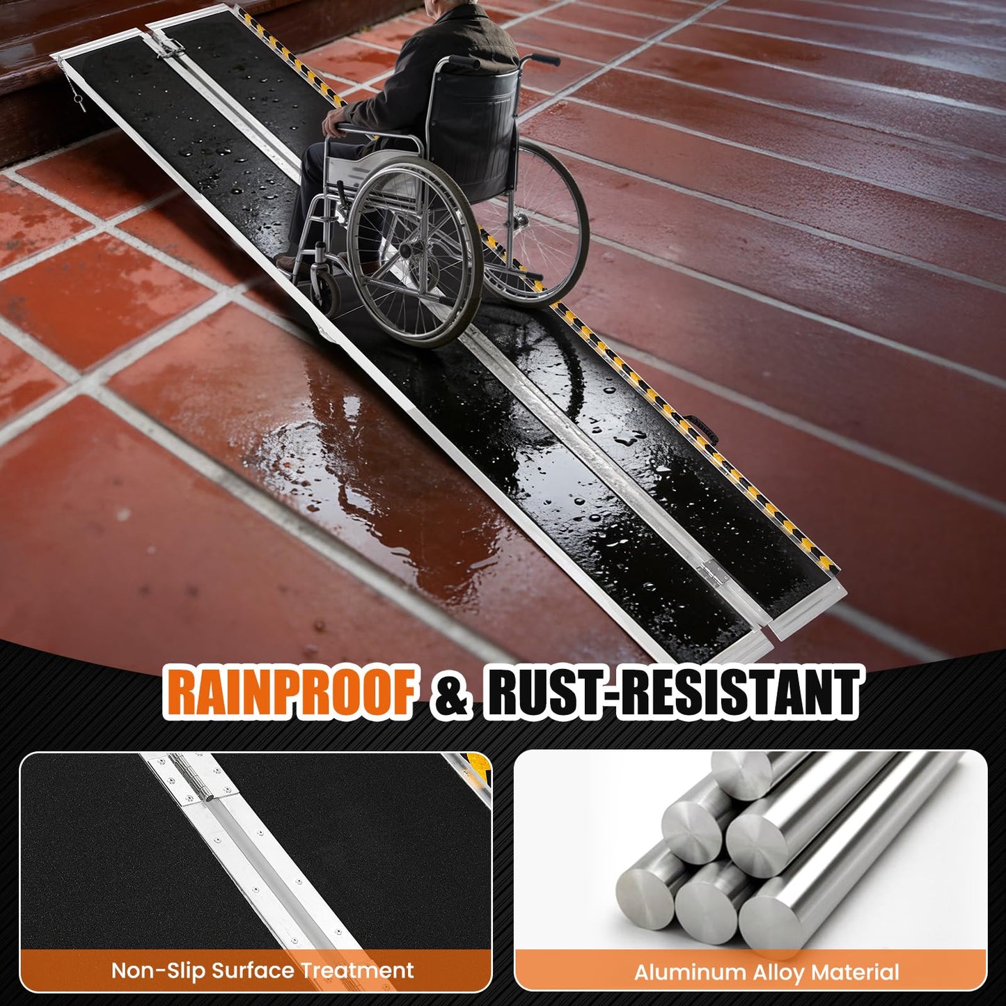 ExploreHorizon 7FT Aluminum Folding Wheelchair Ramp - Heavy Duty 800 lbs Capacity, Portable Ramp for Cars, Stairs, Doorways, Scooters & Home Steps with Non-Slip Surface