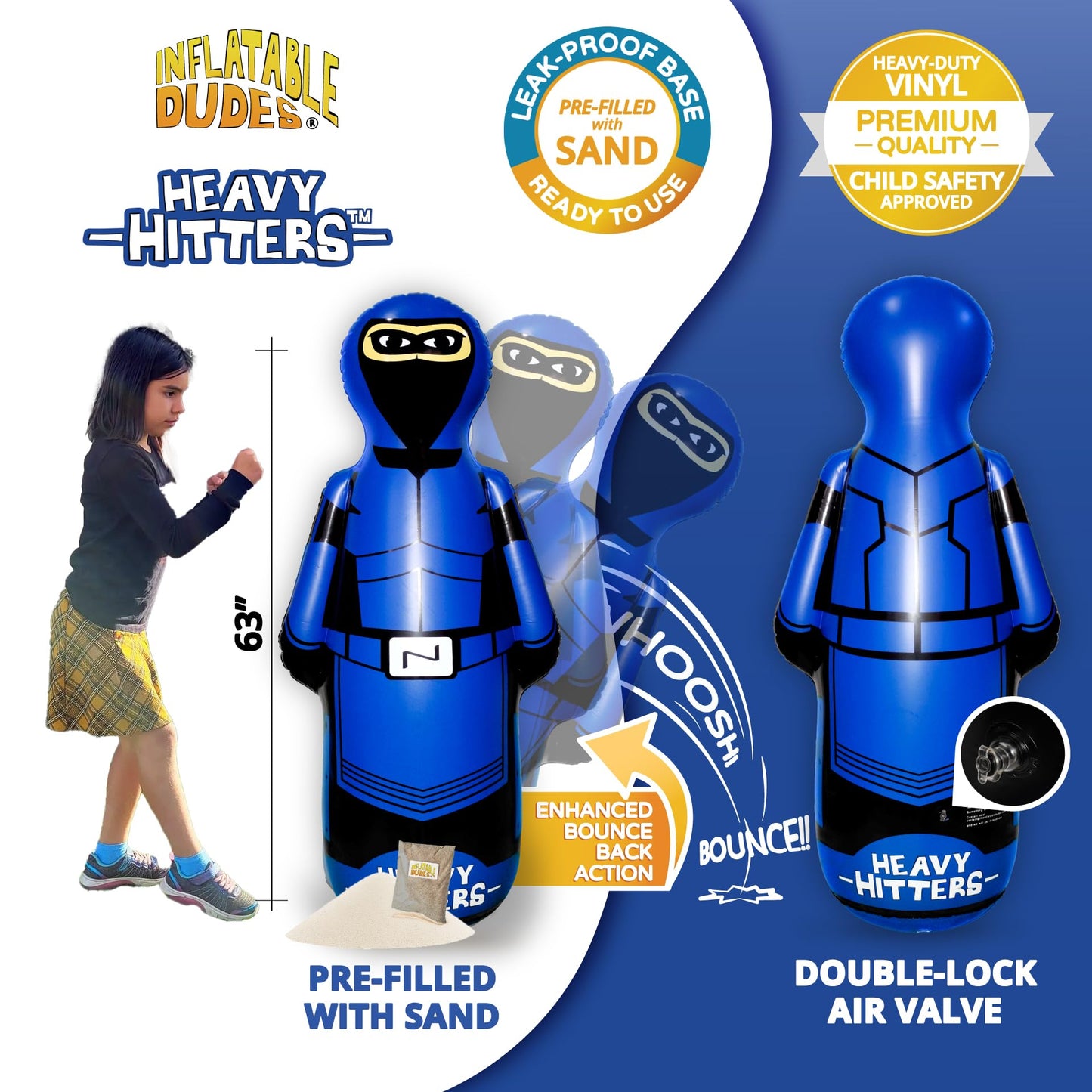 INFLATABLE DUDES Ninja Toy 63 Inches -Kids Punching Bag | Already Filled with Sand| Bop Bag | Inflatable Bopper | Boxing | Ninja Birthday Party | Punching Bag for Kids- (Heavy Hitters Nobi)