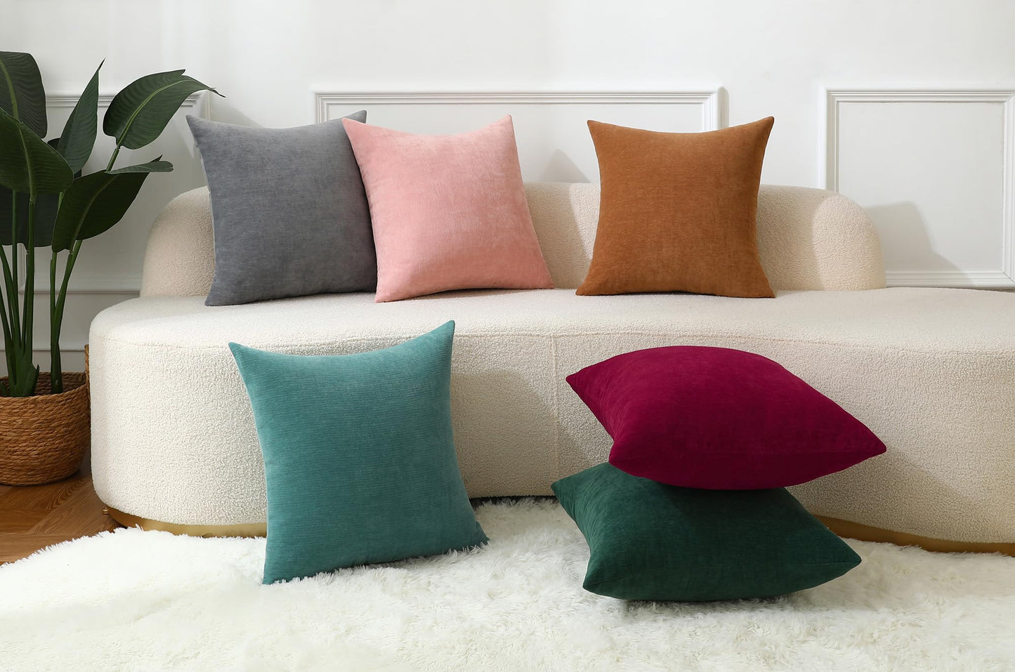 Qanatmz Lavender Cozy Soft Throw Pillow Covers, Light Purple Decorative Chenille Square Couch Cushion Cases for Sofa Decor, Set of 2, 18 x 18 Inches