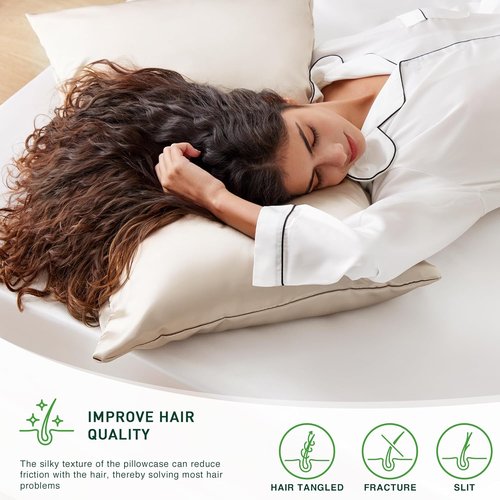 Love's Cabin Satin Pillowcase Set - Cooling Standard Size 20x26, Silky Smooth for Hair & Skin | Beige