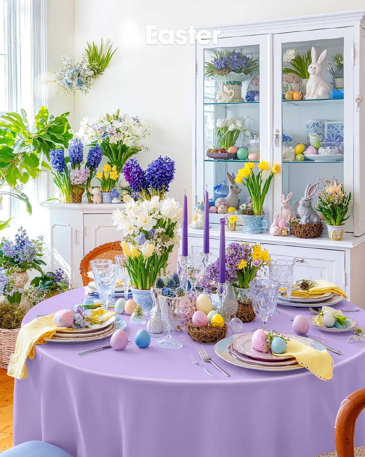 Pureegg Disposable Plastic Tablecloths - 84'' Round, Light Purple, Leakproof & Sturdy | 10 Pack for Easter Parties