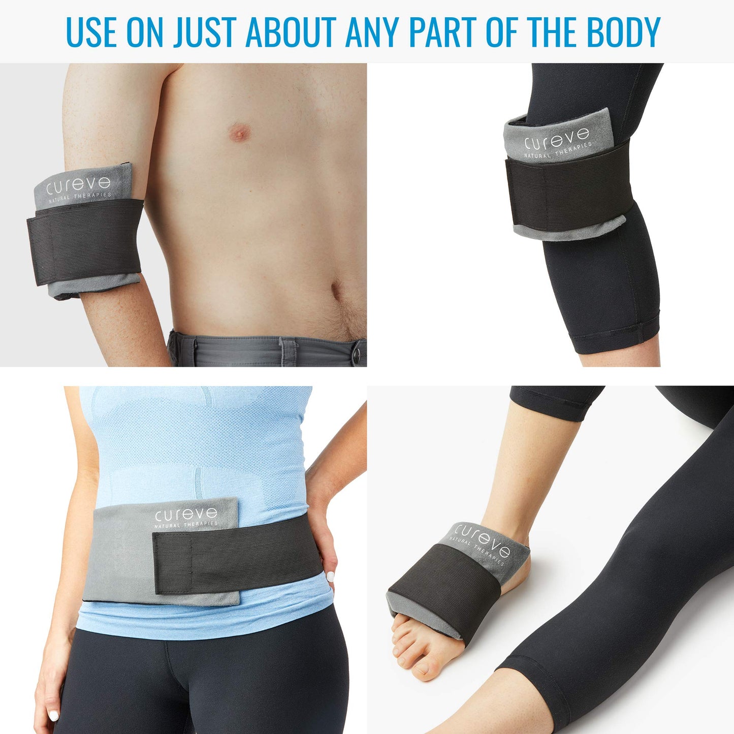 Hot and Cold Therapy Gel Ice Pack Compress Two Pack Set with Wrap by Cureve - Reusable with Wrap to Treat Injuries, Aches and Pains on Knee, Neck, Back, Shoulder, Foot, Headaches and TMJ