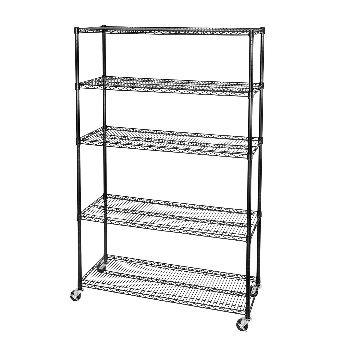 Seville Classics UltraDurable Heavy Duty NSF Solid Steel Wire Rack Storage Unit, Organizer for Garage, Warehouse, Office, Restaurant, Classroom, Kitchen, Black, 5-Tier Shelving, 48" W x 18" D